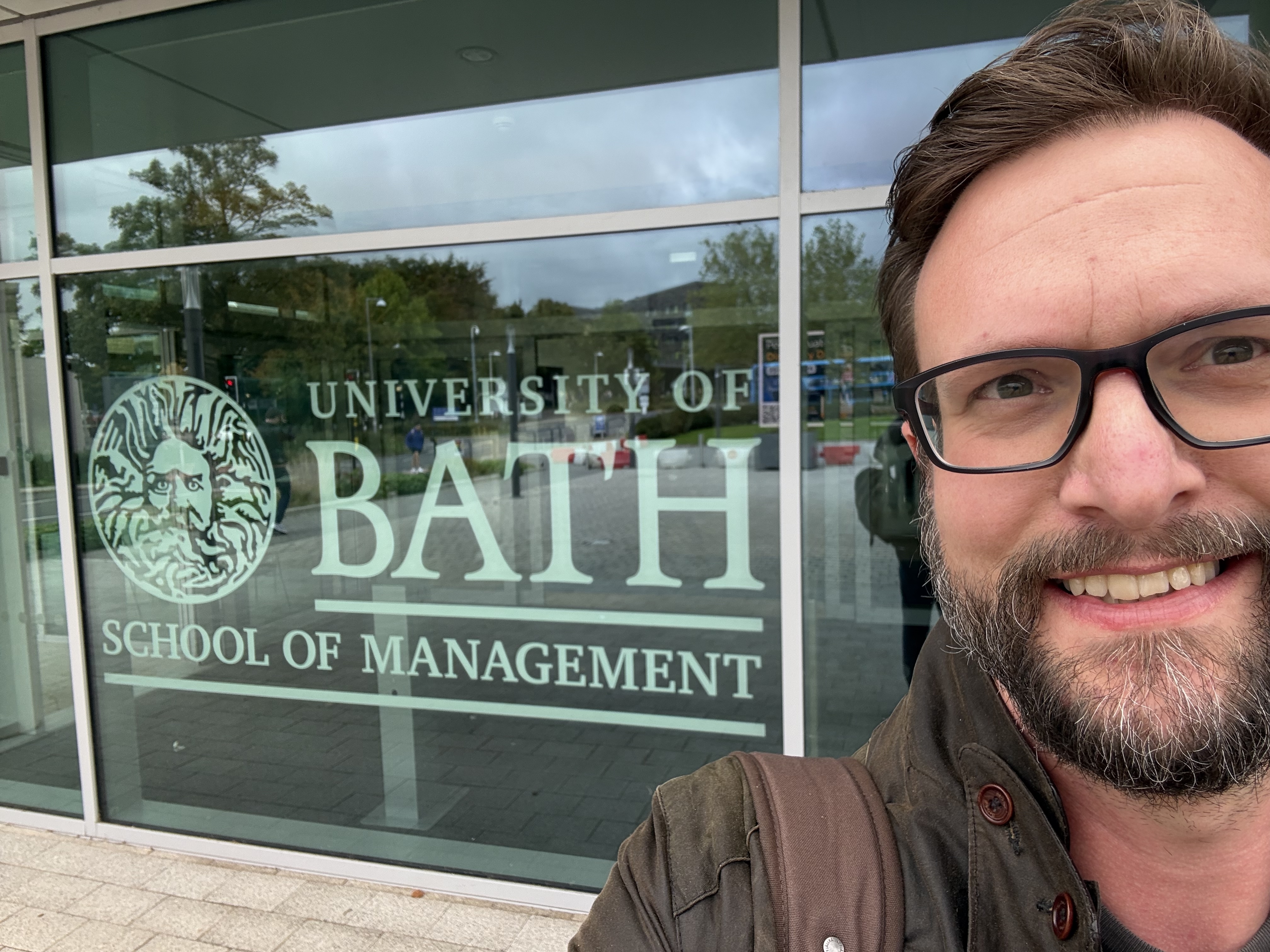 Selfie of me outside the University of Bath School of Management building